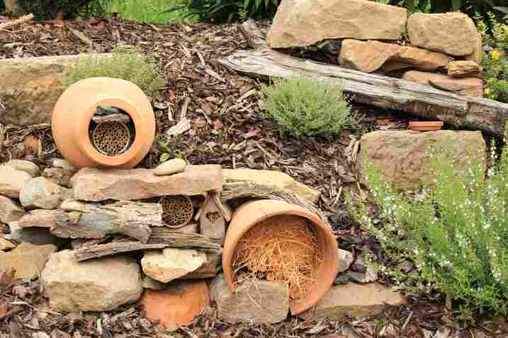 Nuetzlinge_im_Garten fördern; Tontöpfe als Insektenhotel