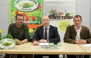 Gartenland on Tour 2020 v.l. Biogärtner Karl Ploberger, Agrar-Landesrat Max Hiegelsberger und Landesgärtnermeister Hannes Hofmüller